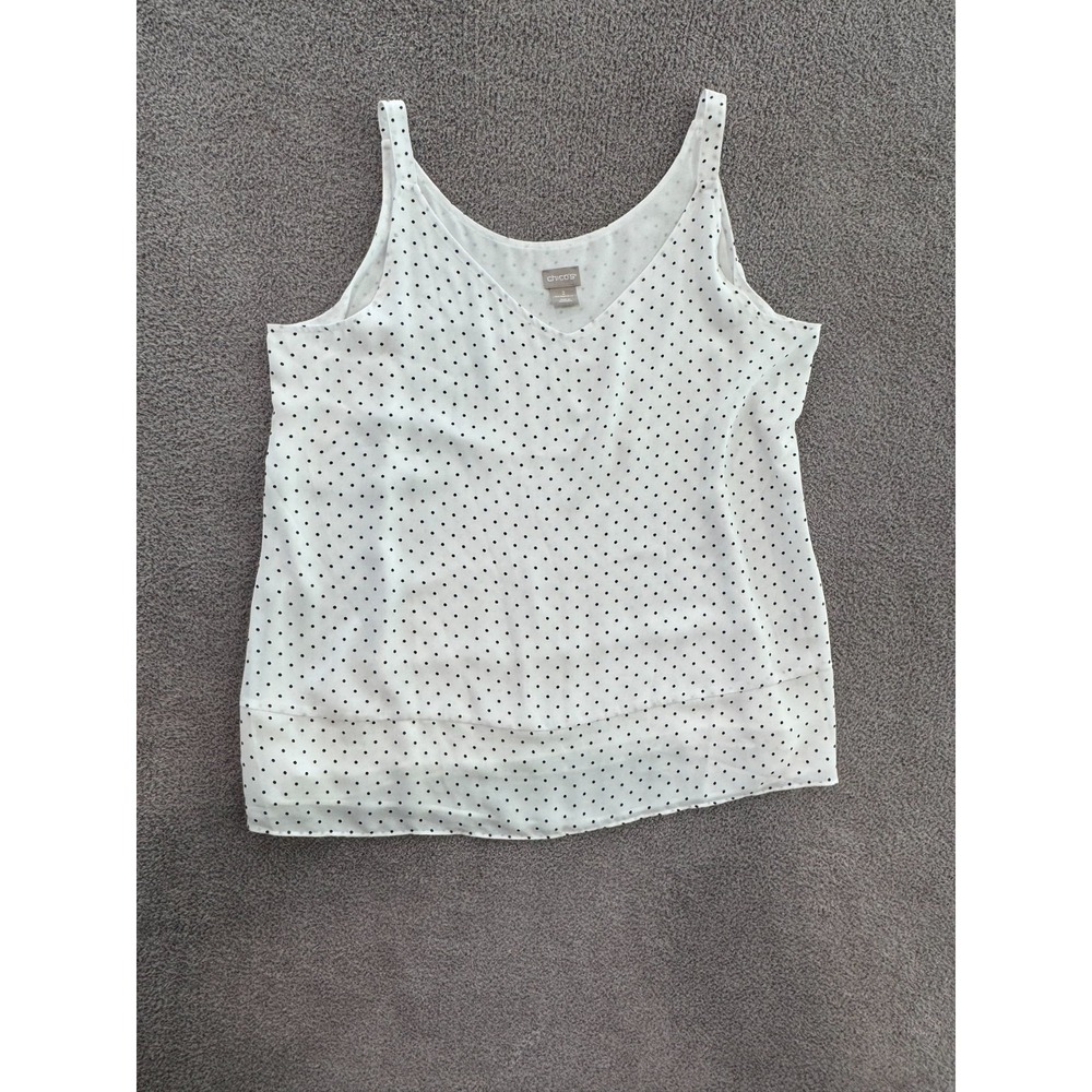 Chico's Polka Dot Tank Top White Blackโ Size 2 (12/14) Sleeveless Lined Blouse